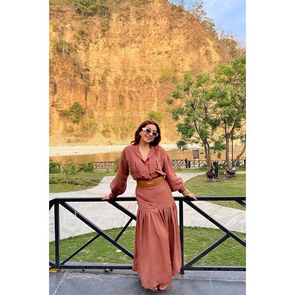Kay Kay BY KKHUSHI SAHAII Kiki Solid Tan Maxi Dress
