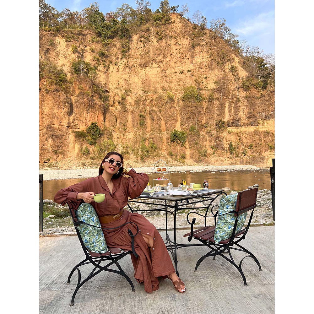 Kay Kay BY KKHUSHI SAHAII Kiki Solid Tan Maxi Dress