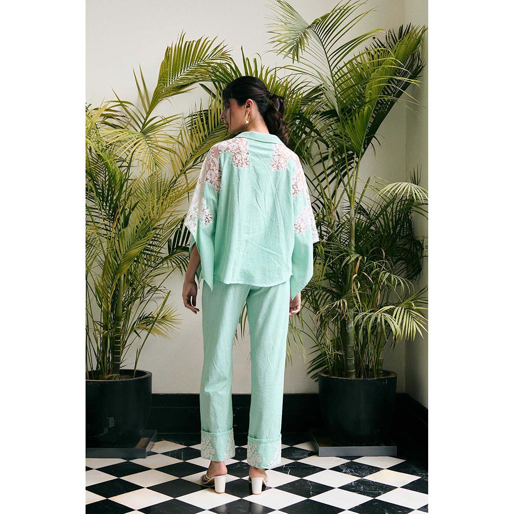 Kay Kay BY KKHUSHI SAHAII Velora Striped Turquoise Co-Ord Set