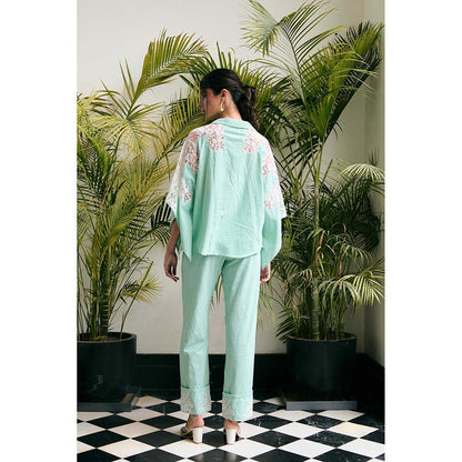 Kay Kay BY KKHUSHI SAHAII Velora Striped Turquoise Co-Ord Set