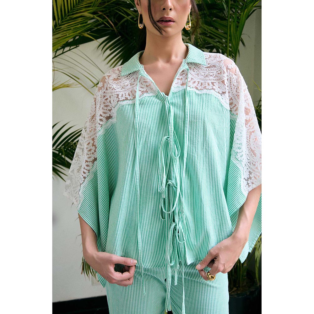 Kay Kay BY KKHUSHI SAHAII Velora Striped Turquoise Co-Ord Set