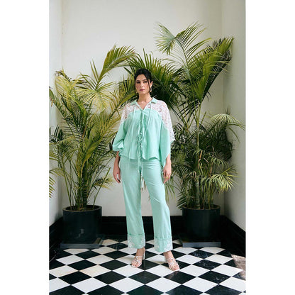 Kay Kay BY KKHUSHI SAHAII Velora Striped Turquoise Co-Ord Set