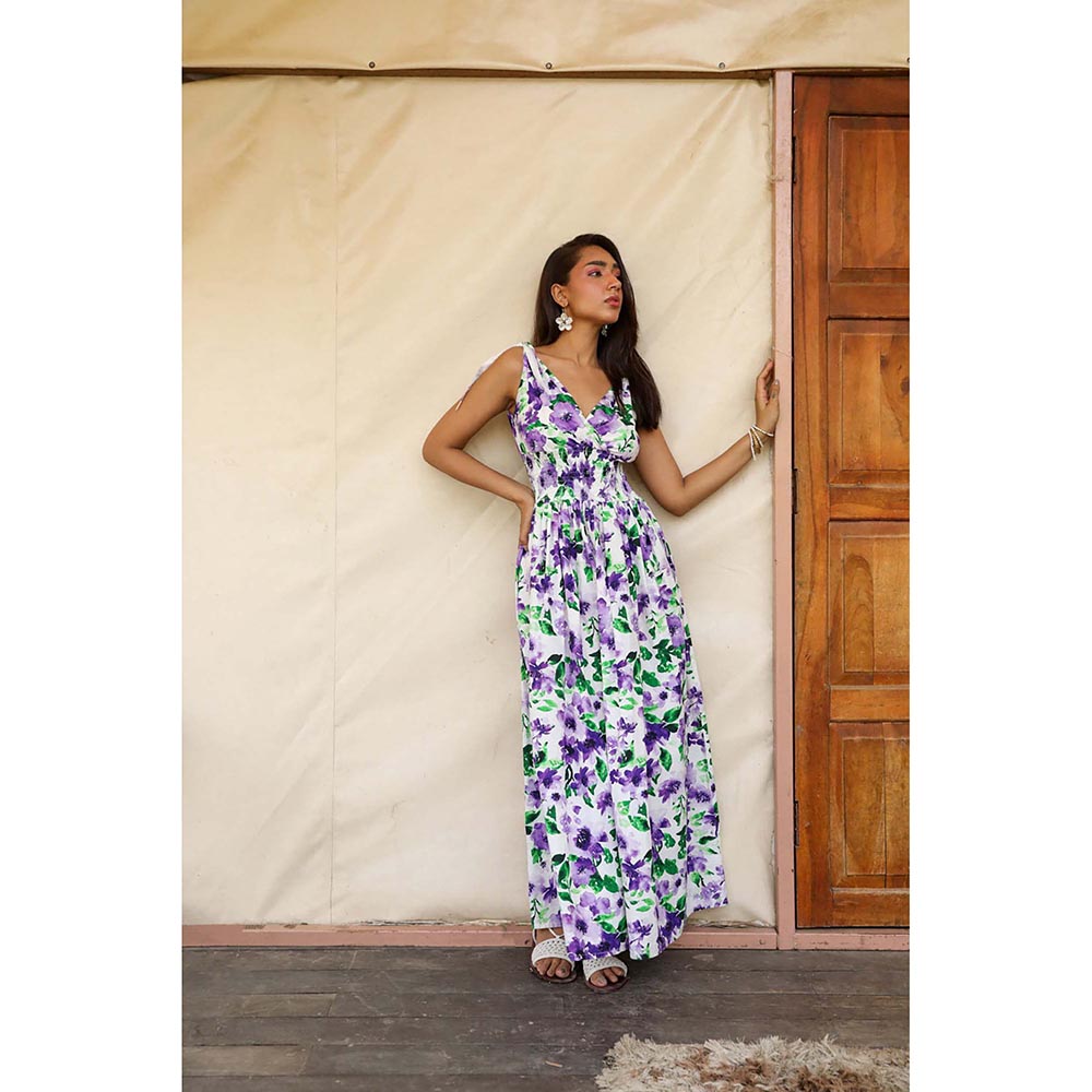 Kay Kay BY KKHUSHI SAHAII Floral Print White Maxi Dress