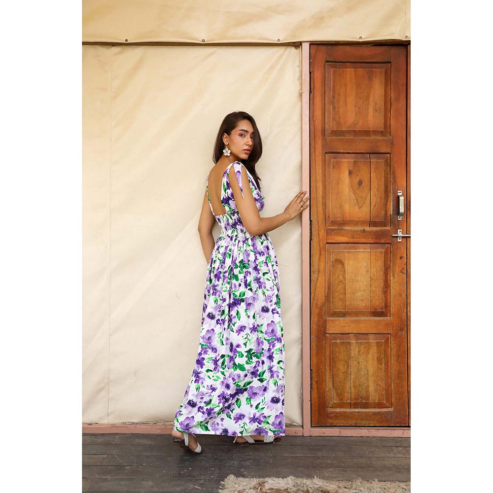 Kay Kay BY KKHUSHI SAHAII Floral Print White Maxi Dress