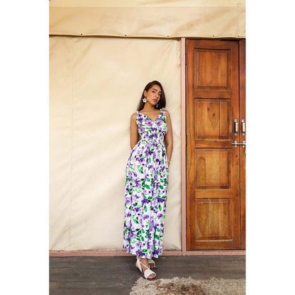 Kay Kay BY KKHUSHI SAHAII Floral Print White Maxi Dress