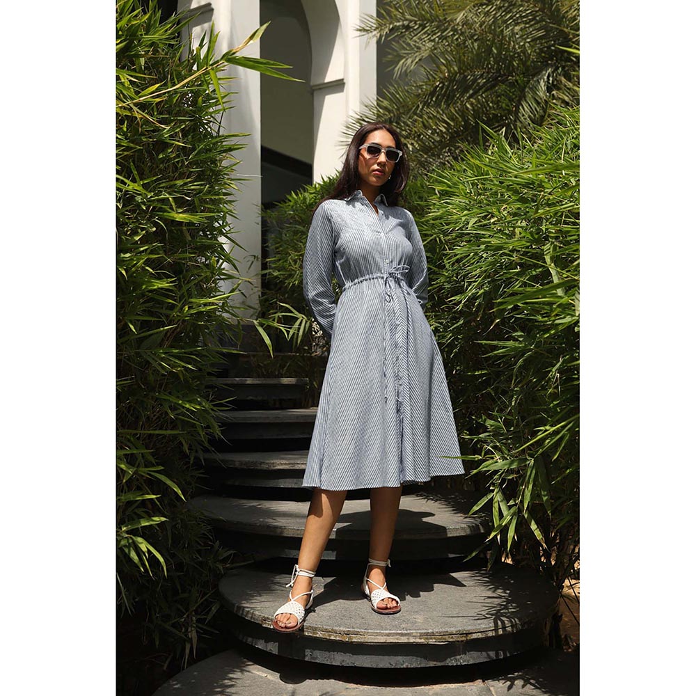 Kay Kay BY KKHUSHI SAHAII Natalia Stripes Printed Off White Midi Dress