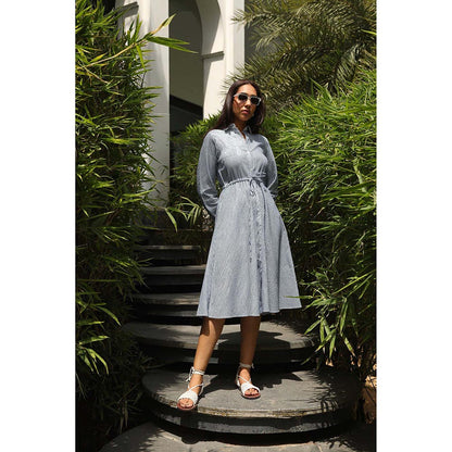 Kay Kay BY KKHUSHI SAHAII Natalia Stripes Printed Off White Midi Dress