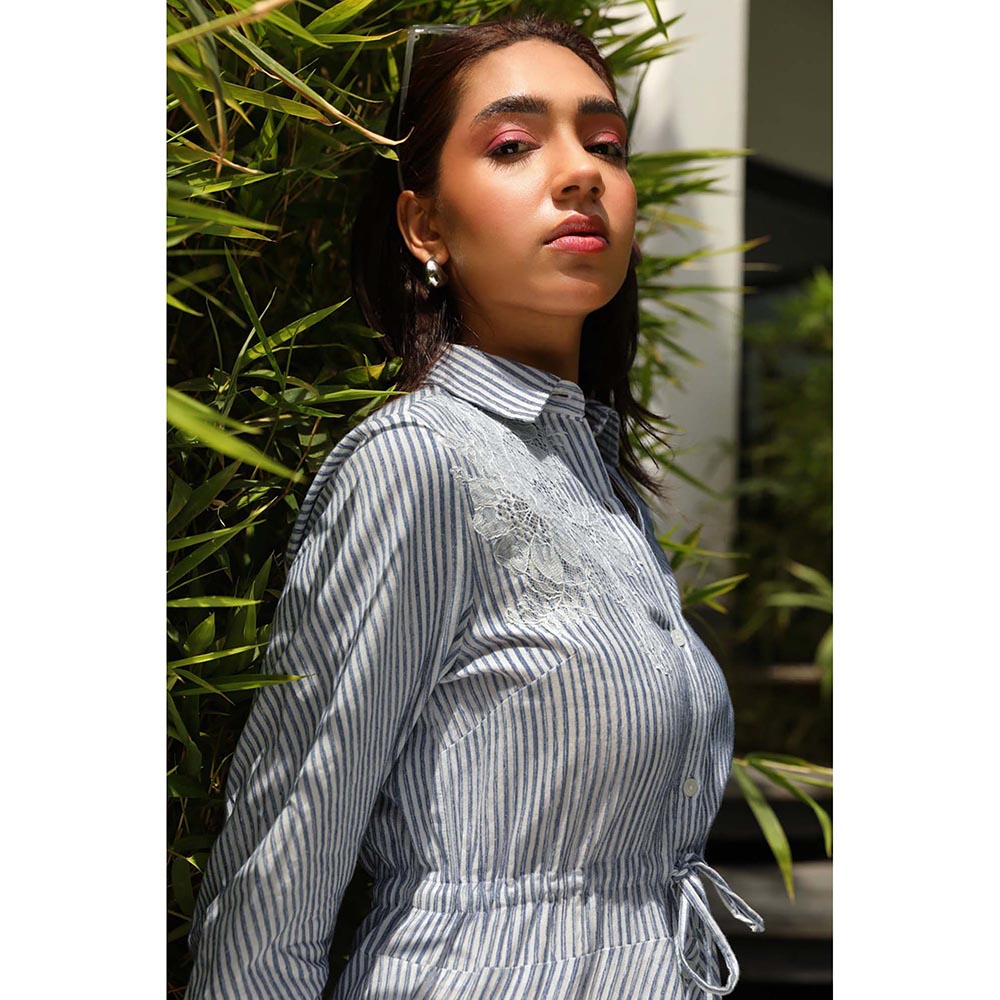 Kay Kay BY KKHUSHI SAHAII Natalia Stripes Printed Off White Midi Dress