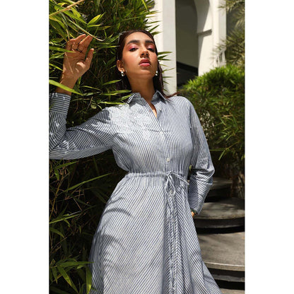Kay Kay BY KKHUSHI SAHAII Natalia Stripes Printed Off White Midi Dress