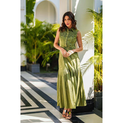 Kay Kay BY KKHUSHI SAHAII Nova Denim Olive Maxi Dress