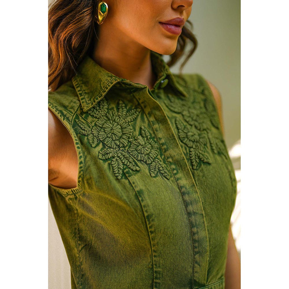 Kay Kay BY KKHUSHI SAHAII Nova Denim Olive Maxi Dress