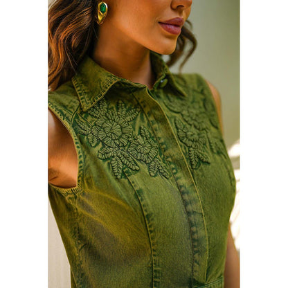 Kay Kay BY KKHUSHI SAHAII Nova Denim Olive Maxi Dress