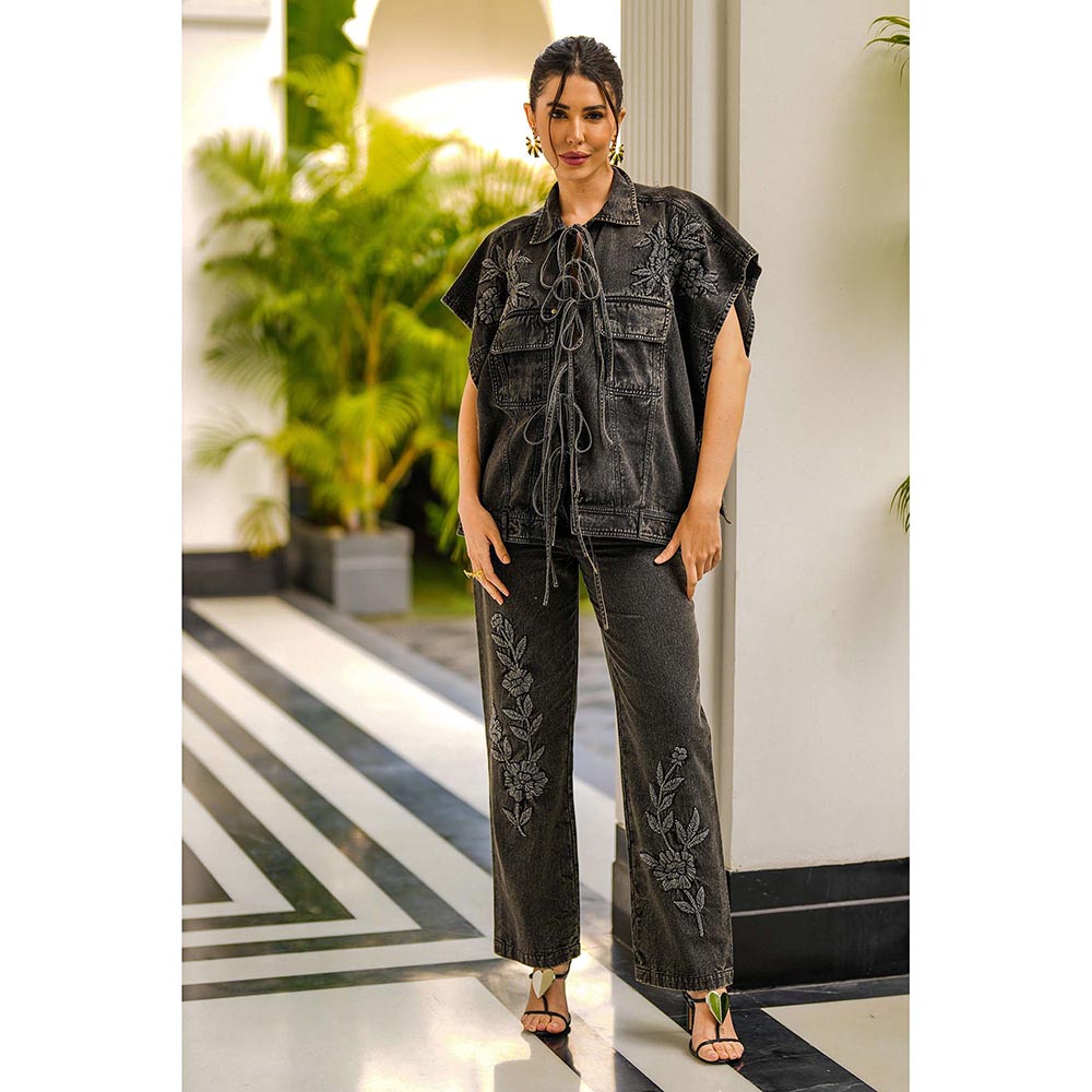Kay Kay BY KKHUSHI SAHAII Reyna Denim Black Co-Ord Set
