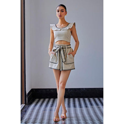 Kay Kay BY KKHUSHI SAHAII Blanket Stitch Beige Co-Ord Set