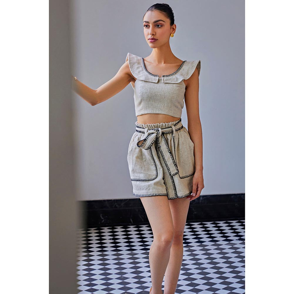 Kay Kay BY KKHUSHI SAHAII Blanket Stitch Beige Co-Ord Set