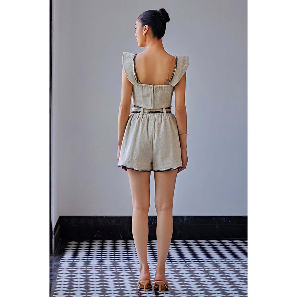 Kay Kay BY KKHUSHI SAHAII Blanket Stitch Beige Co-Ord Set