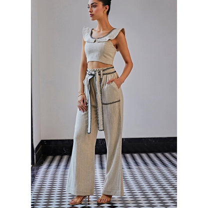Kay Kay BY KKHUSHI SAHAII Blanket Stitch Beige Co-Ord Set