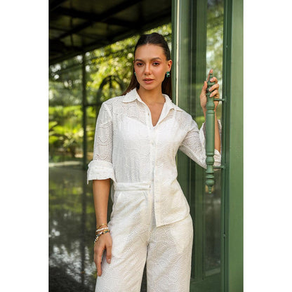 Kay Kay BY KKHUSHI SAHAII Which Hana Schiffli Work Shirt And Pant