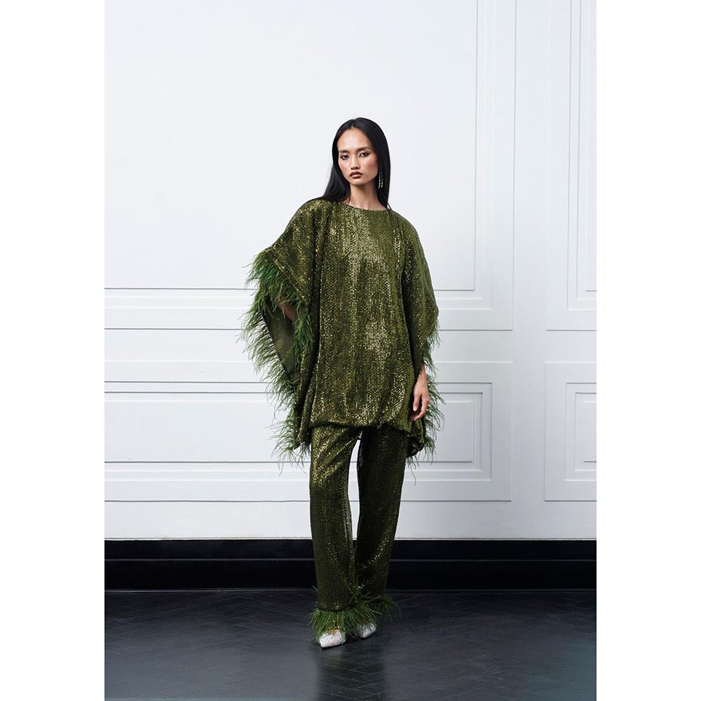 Kay Kay BY KKHUSHI SAHAII Green Hugo Sequinned Kaftan and Pant