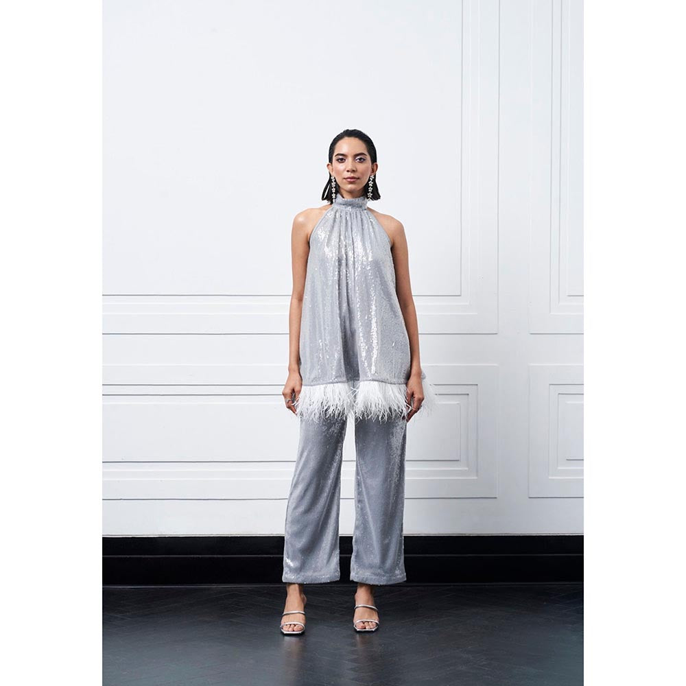 Kay Kay BY KKHUSHI SAHAII Grey Hugo Shimmery Co-Ord Set