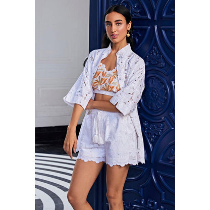 Kay Kay BY KKHUSHI SAHAII White Schiffli Embroidered Co-Ord Set