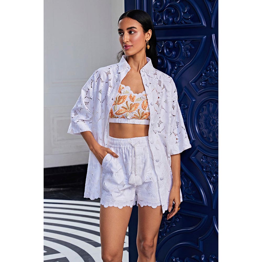 Kay Kay BY KKHUSHI SAHAII White Schiffli Embroidered Co-Ord Set