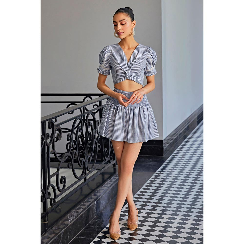 Kay Kay BY KKHUSHI SAHAII Blue Stripe Top And Skirt