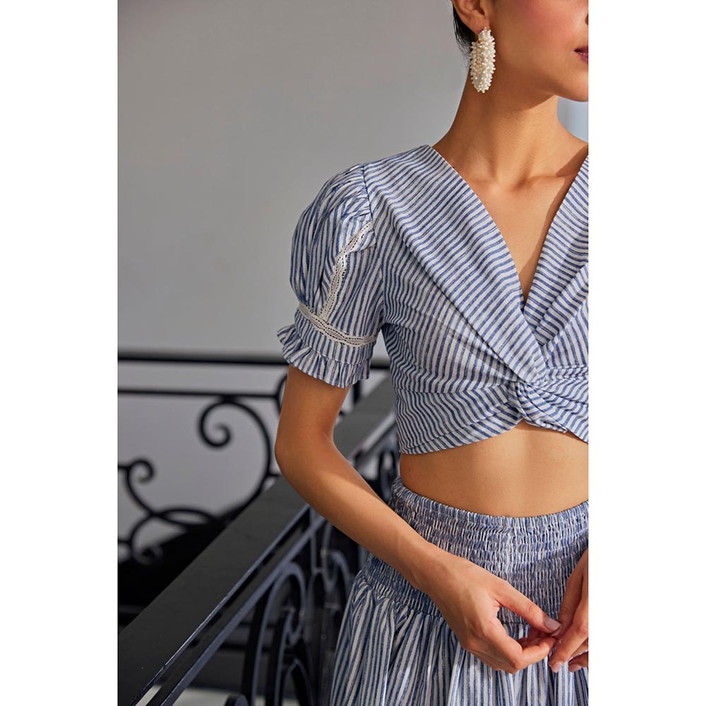 Kay Kay BY KKHUSHI SAHAII Blue Stripe Top And Skirt