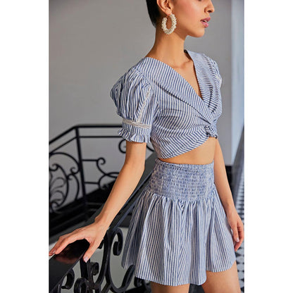 Kay Kay BY KKHUSHI SAHAII Blue Stripe Top And Skirt