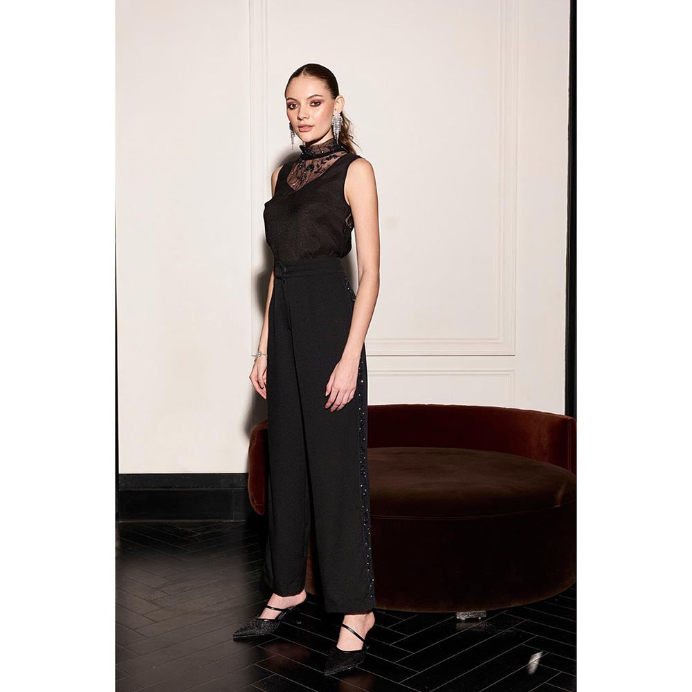 Kay Kay BY KKHUSHI SAHAII Black Quinn Embellished High Neck Top And Pant