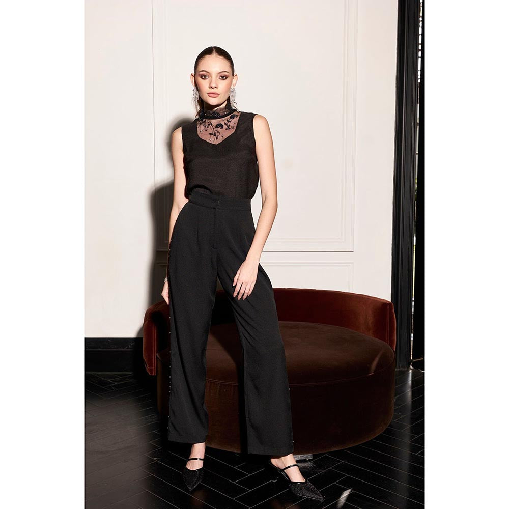 Kay Kay BY KKHUSHI SAHAII Black Quinn Embellished High Neck Top And Pant