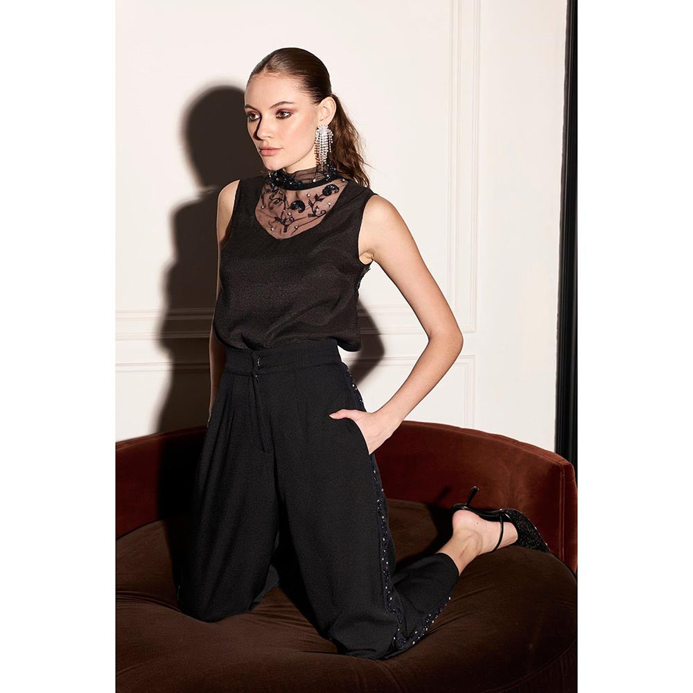Kay Kay BY KKHUSHI SAHAII Black Quinn Embellished High Neck Top And Pant