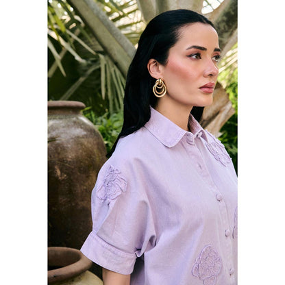 Kay Kay BY KKHUSHI SAHAII Lavender Blayze Flower Design Embroidered Shirt And Pant