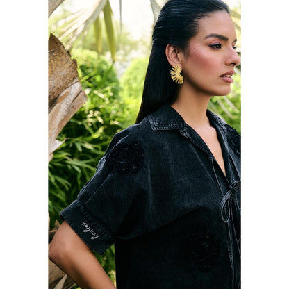 Kay Kay BY KKHUSHI SAHAII Black Ciri Tie-Ups Details Shirt And Pant