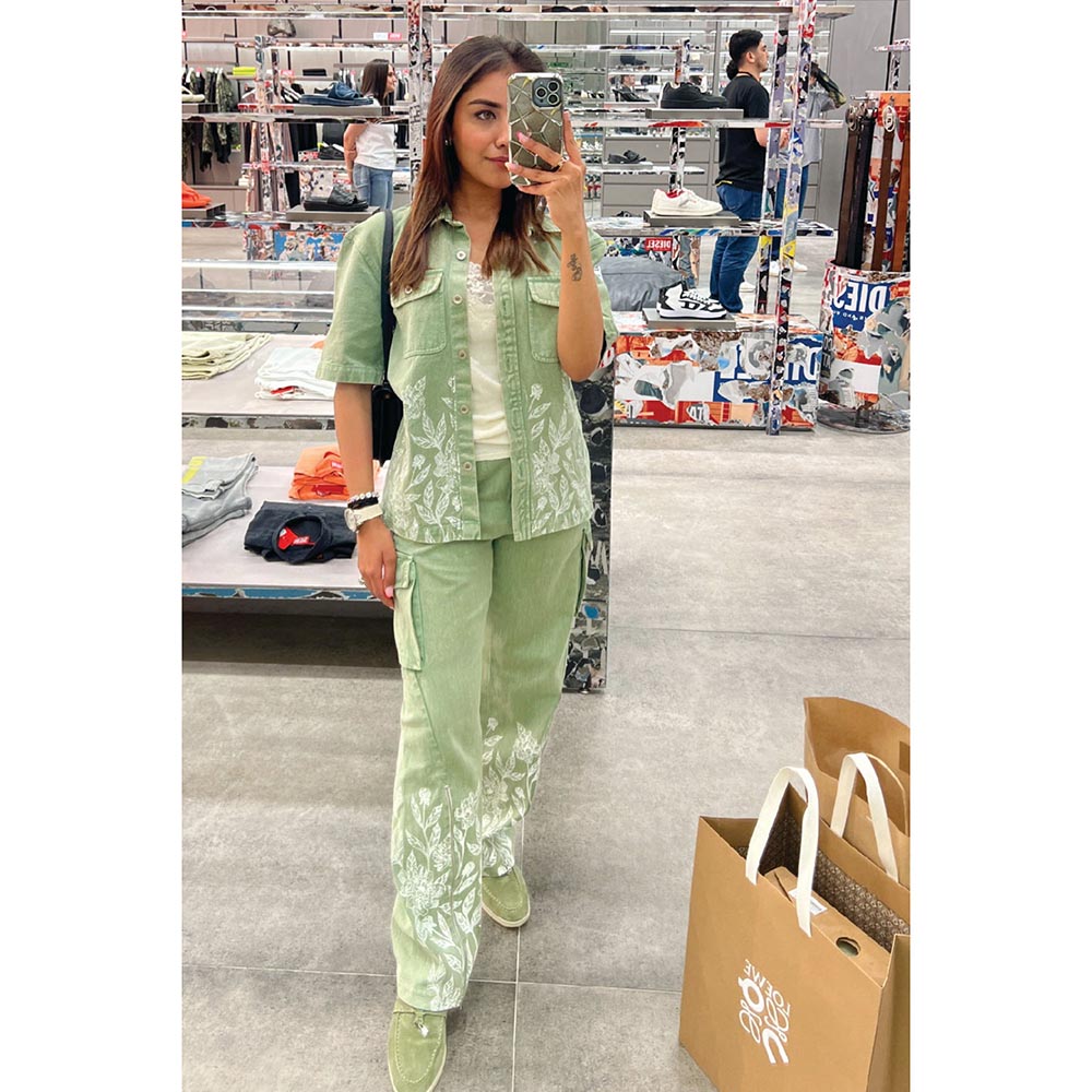 Kay Kay BY KKHUSHI SAHAII Green Lowis Floral Co-Ord Set