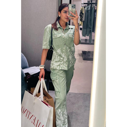 Kay Kay BY KKHUSHI SAHAII Green Lowis Floral Co-Ord Set