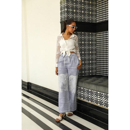 Kay Kay BY KKHUSHI SAHAII White Katie Striped And Lace Detail Shirt And Pant