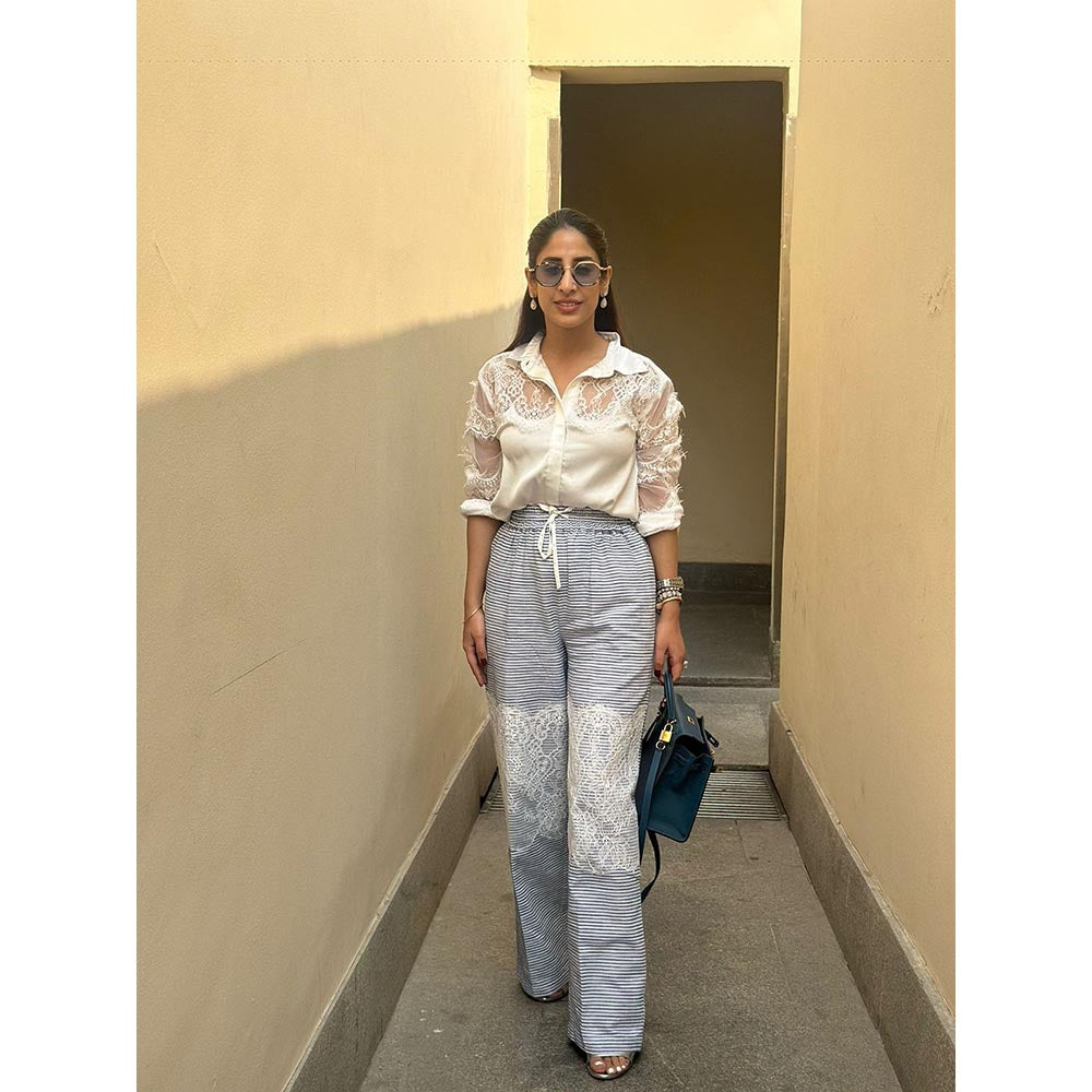 Kay Kay BY KKHUSHI SAHAII White Katie Striped And Lace Detail Shirt And Pant
