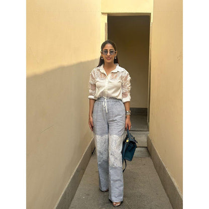 Kay Kay BY KKHUSHI SAHAII White Katie Striped And Lace Detail Shirt And Pant