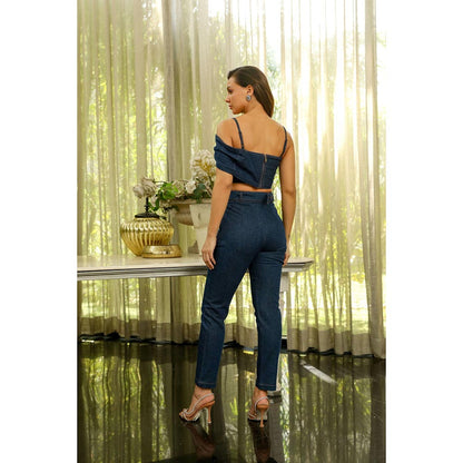 Kay Kay BY KKHUSHI SAHAII Blue Rizzo Off Shoulder Top And Pant