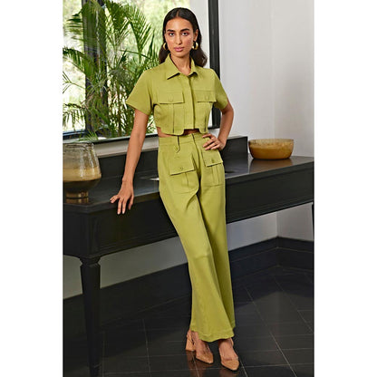 Kay Kay BY KKHUSHI SAHAII Olive Green Shirt and Pant with Pocket Detailing