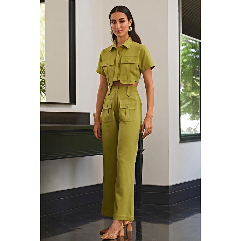 Kay Kay BY KKHUSHI SAHAII Olive Green Shirt and Pant with Pocket Detailing