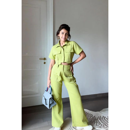Kay Kay BY KKHUSHI SAHAII Olive Green Shirt and Pant with Pocket Detailing