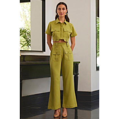 Kay Kay BY KKHUSHI SAHAII Olive Green Shirt and Pant with Pocket Detailing