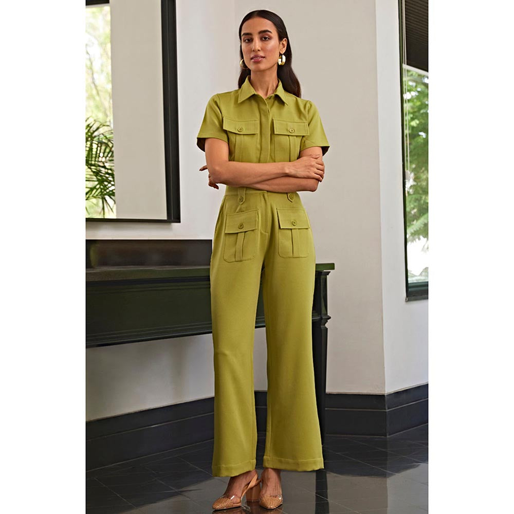 Kay Kay BY KKHUSHI SAHAII Olive Green Shirt and Pant with Pocket Detailing