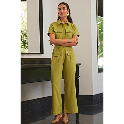 Kay Kay BY KKHUSHI SAHAII Olive Green Shirt and Pant with Pocket Detailing