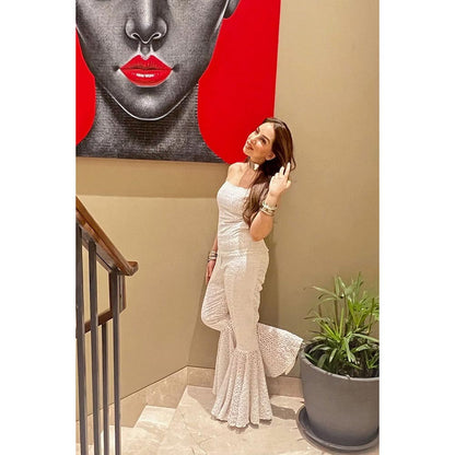 Kay Kay BY KKHUSHI SAHAII White Miu Embroidered Strapless Top And Palazzo