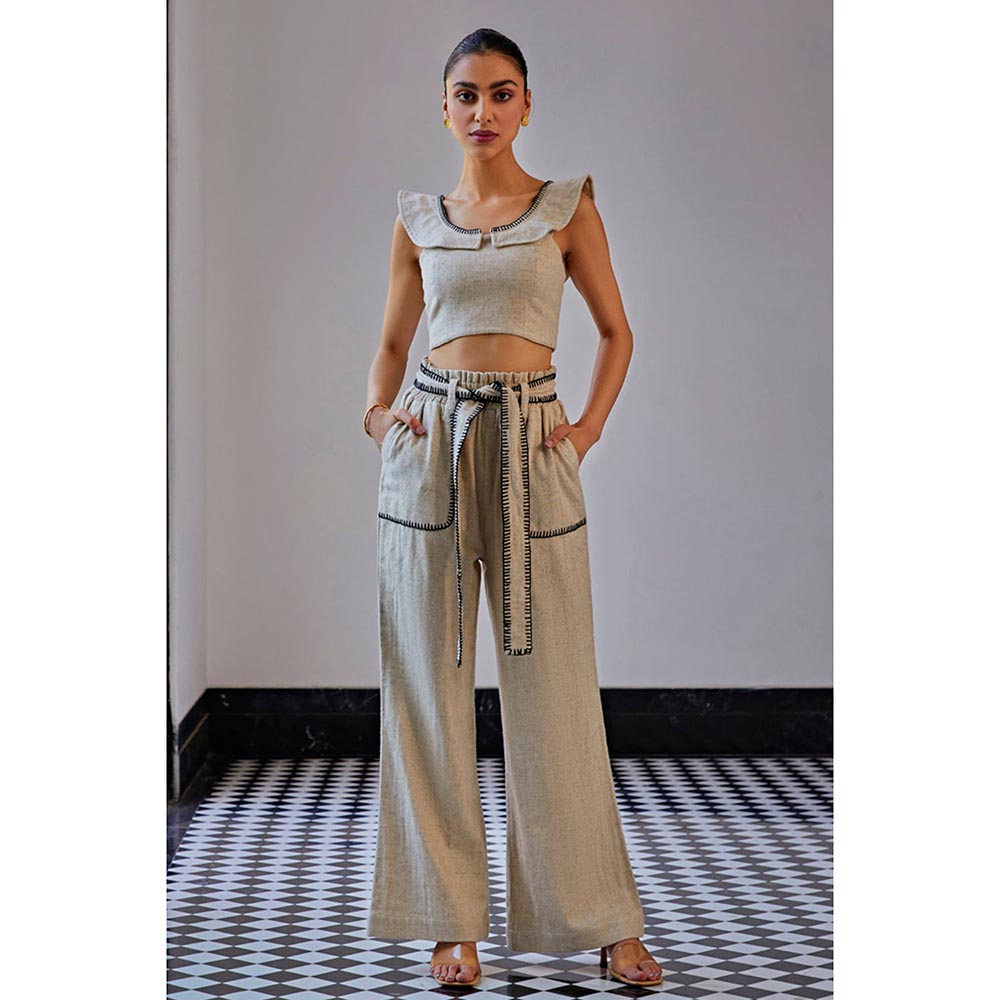 Kay Kay BY KKHUSHI SAHAII Grey Blanket Stitch Top And Short