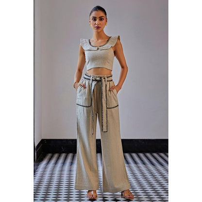 Kay Kay BY KKHUSHI SAHAII Grey Blanket Stitch Top And Short