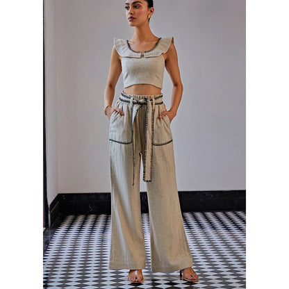 Kay Kay BY KKHUSHI SAHAII Grey Blanket Stitch Top And Short